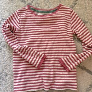 Boden Girls white and pink stripped eyelet long sleeve shirt Lace